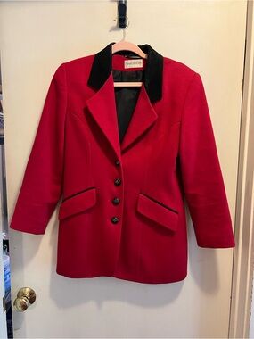 Charles Klein 80’s/90’s Vintage Wool Button Up Coat with Leather Accents